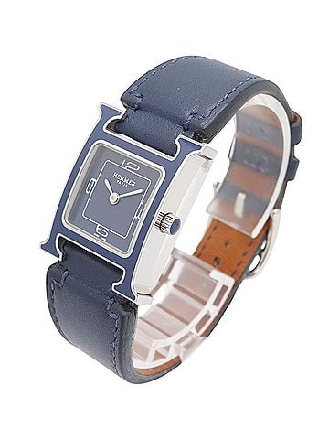 Hermès Hermes H-Watch, Women's Watch, Stainless Steel, Leather Strap, Blue (HH1.222) (view 2)