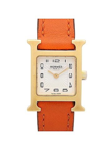 Hermès Hermes H-Watch Mini Wristwatch, Gold Plated (GP), Leather Strap, Women's, White (HH1.101) (view 1)