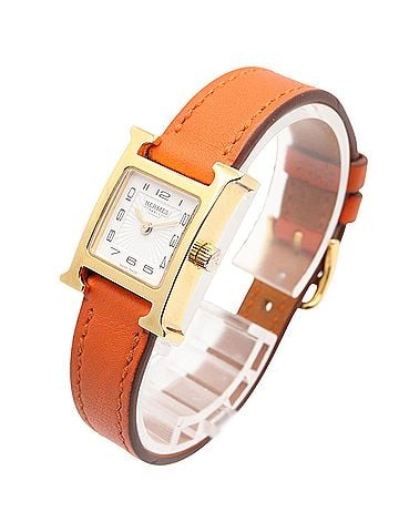 Hermès Hermes H-Watch Mini Wristwatch, Gold Plated (GP), Leather Strap, Women's, White (HH1.101) (view 2)