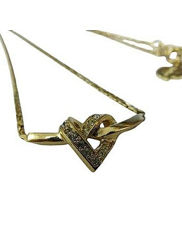 Christian Dior Christian Dior necklace, heart design, gold metal, rhinestones, women's choker. (view 2)