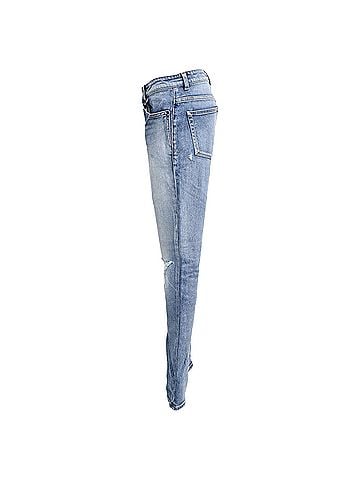 Saint Laurent Saint Laurent Distressed Washed Jeans in Light Blue Denim (view 2)