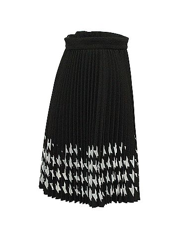 MSGM MSGM Houndstooth Pleated Laser Cut Skirt in Black Polyester (view 2)