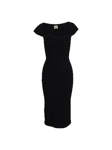Khaite Khaite Allegra Knitted Midi Sweetheart Dress in Black Wool (view 1)