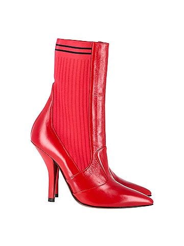 Fendi Fendi Rockoko Stretch-Knit Sock Boots in Red Leather (view 1)