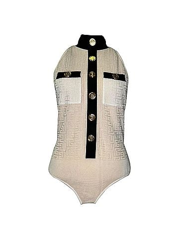 Balmain Balmain Monogram Jacquard Bodysuit in Cream Viscose (view 1)