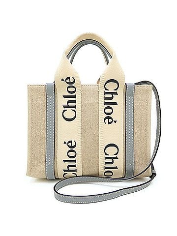 Chloé Chloé Chloe Woody Small Tote CHC22AS397126 Handbag Linen x Calfskin Beige Divine Grey Women's 353332 (view 1)