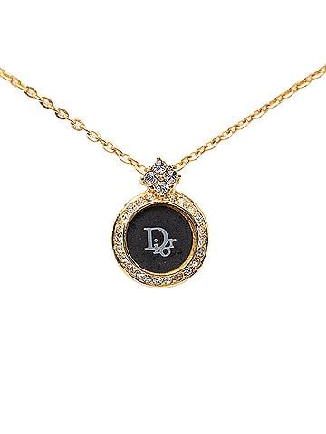 Christian Dior Christian Dior Dior Logo Necklace, Gold and Black Plated Rhinestones, Women's. (view 1)