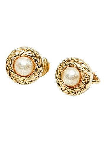 Christian Dior Christian Dior Dior Round Earrings, Gold, Faux Pearl, Plated, GP, Women's (view 1)
