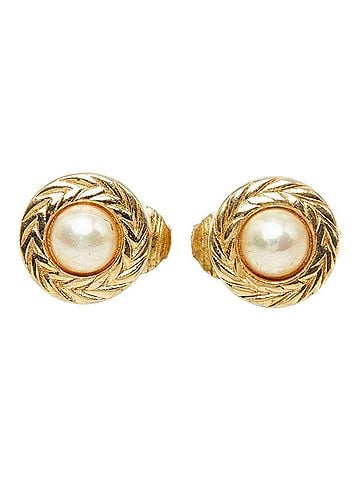 Christian Dior Christian Dior Dior Round Earrings, Gold, Faux Pearl, Plated, GP, Women's (view 2)