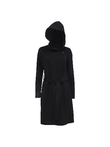 Theory  Theory Belted Hooded Coat in Black Wool (view 1)