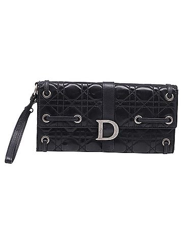 Christian Dior Dior Lady Dragonne Cannage Clutch Bag in Black Leather  (view 1)
