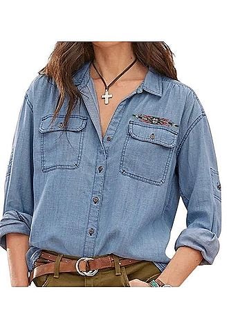Sundance Charlotte Chambray Denim Shirt Long Sleeve Button-Down Shirt (view 1)