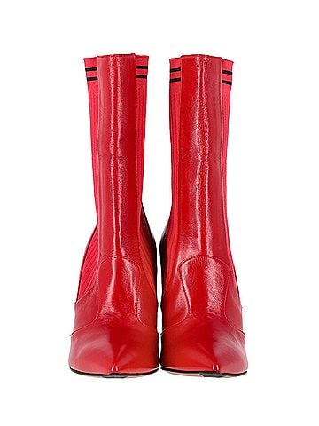 Fendi Fendi Rockoko Stretch-Knit Sock Boots in Red Leather (view 2)
