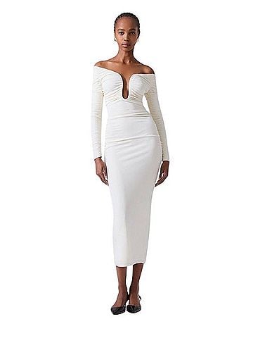 Carolina Herrera Ruched Long Sleeve Plunge Runway Dress Cocktail Dress (view 1)
