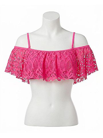 Kenneth Cole Crochet Off Shoulder Bandeau Bikini Top in Pink (view 1)