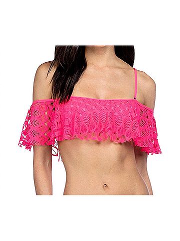 Kenneth Cole Crochet Off Shoulder Bandeau Bikini Top in Pink (view 2)