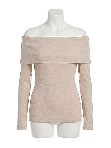 Enza Costa Sweater Knit Off The Shoulder Top in Rose Tan (view 1)