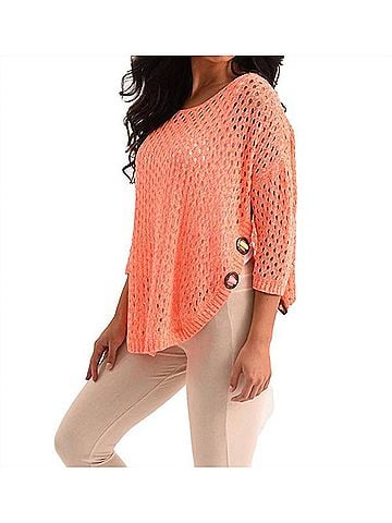 French Kyss Aimee Wooden Button Poncho in Melon (view 2)