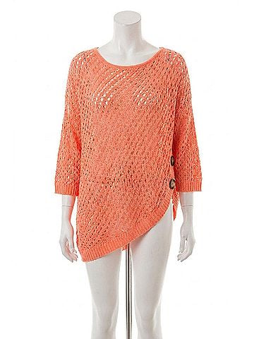 French Kyss Aimee Wooden Button Poncho in Melon (view 1)