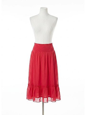 Hatch The Jelena Crinkled Midi Skirt in Punch Red Silk Blend (view 1)
