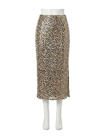 Elan Coordinating Sequin Maxi Sheath Skirt in Cheetah Print (view 1)