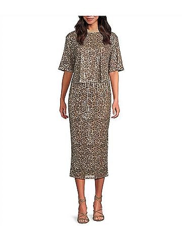 Elan Coordinating Sequin Maxi Sheath Skirt in Cheetah Print (view 2)
