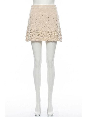 Astr Joly Pearl Embellished Mini Skirt in Soft Blush (view 1)
