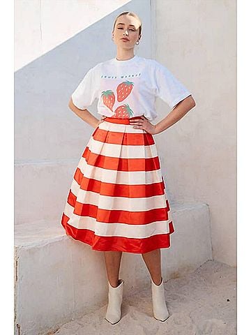 Jade by Jane Jayne Striped Midi Skirt in Red/ White (view 2)