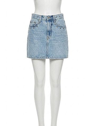 Pistola Skye Studded Denim Mini Skirt in Apollo (view 1)