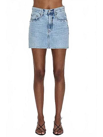 Pistola Skye Studded Denim Mini Skirt in Apollo (view 2)