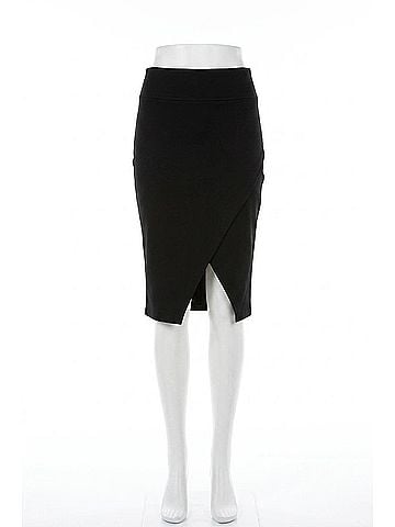 Kendall & Kylie Compact Overlap Pencil Skirt in Black (view 1)