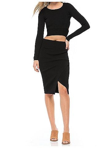 Kendall & Kylie Compact Overlap Pencil Skirt in Black (view 2)