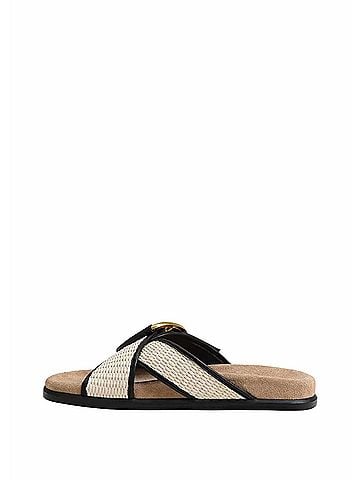 Sam Edelman Women's Darla Sandal in Linen/Black Faux Raffia (view 2)