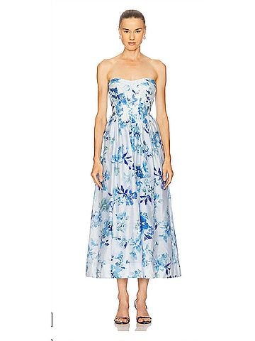 Bardot Lola Corset Midi Dress in Baby Blue Floral (view 2)