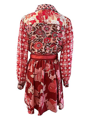 Dalia Macphee Red Floral Polka Dot Belt Cocktail Dress (view 2)