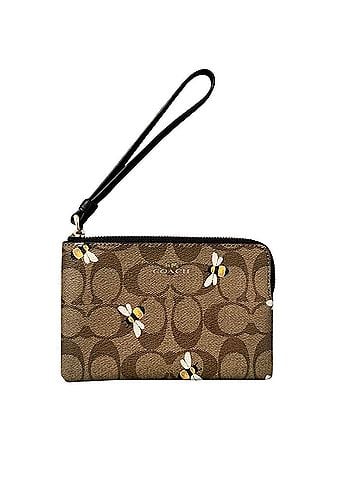Coach coach corner zip in signature bee Leather Wristlet (view 1)