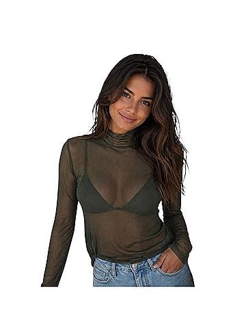 Calia Draped Funnel Long Sleeve T-Shirt (view 1)
