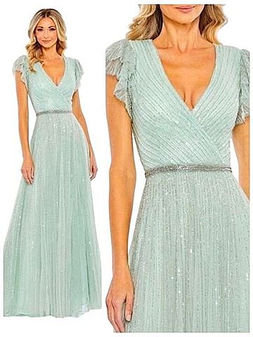 Mac Duggal Mac Duggal 5502 Formal Sequin Beaded Seamist Green Evening Gown Maxi Dress 14 Cocktail Dress (view 2)