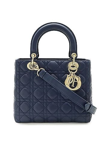 Christian Dior Christian Dior Lady Cannage Handbag/Shoulder Bag, Leather, Navy Blue (view 1)