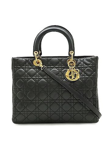 Christian Dior Christian Dior Lady Large Cannage Handbag Shoulder Bag Leather Black (view 1)