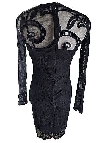 Mystic Black Long Sleeve Flocked Mesh Midi Dress Cocktail Dress (view 2)