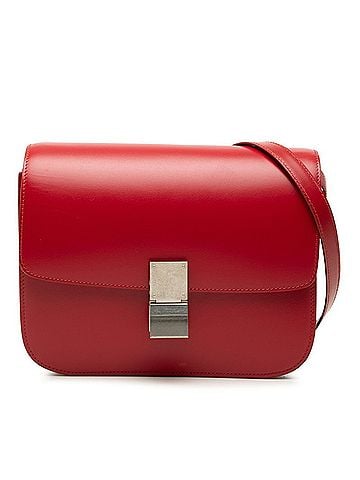 Céline Celine Classic Box Medium Crossbody Shoulder Bag, Red Leather, Women's CELINE (view 1)
