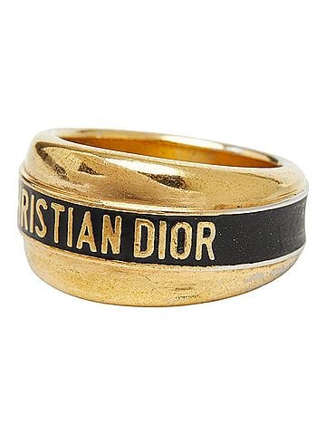 Christian Dior Christian Dior Dior Logo Cord Ring, Size #M, Gold with Black Plating, Women's. (view 2)