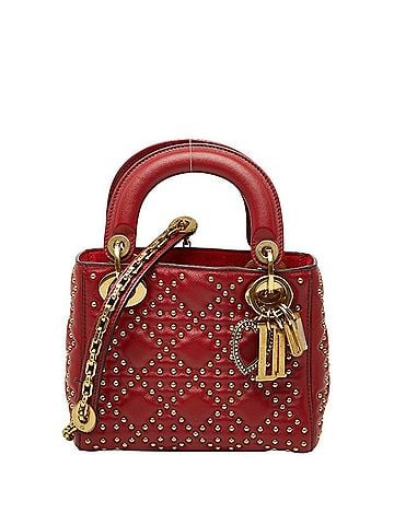 Christian Dior Christian Dior Dior Mini Lady Studded Handbag Chain Shoulder Bag 2-Way Red Lambskin Women's (view 1)