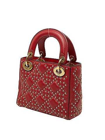 Christian Dior Christian Dior Dior Mini Lady Studded Handbag Chain Shoulder Bag 2-Way Red Lambskin Women's (view 2)