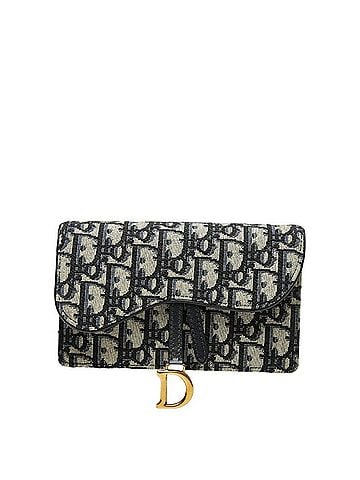 Christian Dior Christian Dior Dior Oblique Saddle Jacquard Body Bag Shoulder Pouch Beige Navy Canvas Leather Women's (view 1)