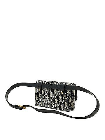 Christian Dior Christian Dior Dior Oblique Saddle Jacquard Body Bag Shoulder Pouch Beige Navy Canvas Leather Women's (view 2)