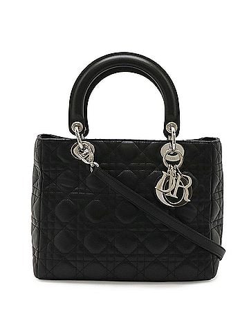 Christian Dior Christian Dior Lady Cannage Handbag Shoulder Bag Leather Black (view 2)