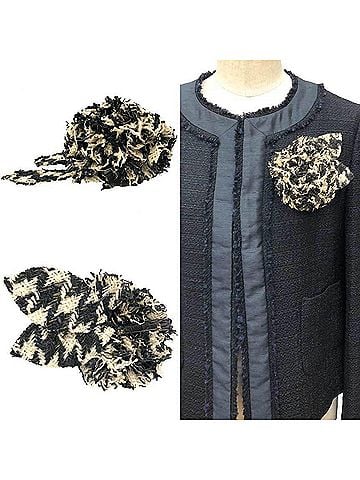 Chanel Chanel Camellia Corsage Brooch, Tweed, Black x Ivory, Women's (view 2)