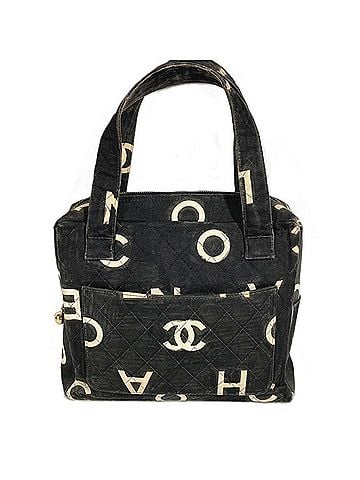 Chanel CHANEL Vintage All-Over Print Icon CC Coco Mark Logo Bag Tote Handbag Canvas Women's Black (view 1)
